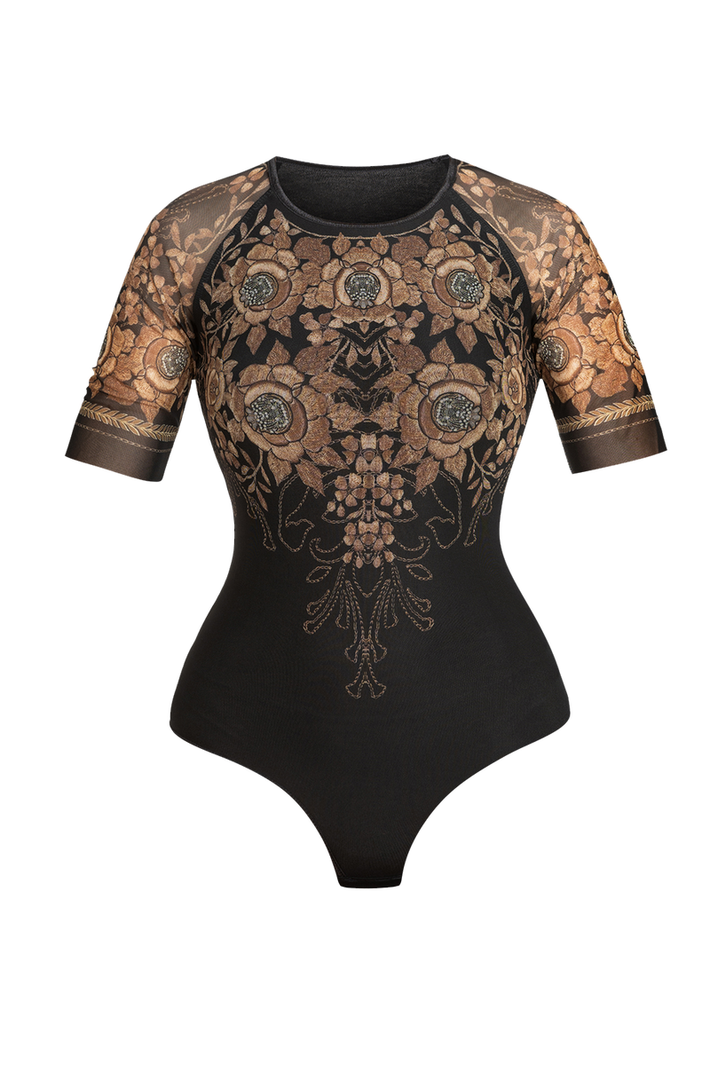 SHORT-SLEEVE MESH BODYSUIT WITH MODAL LINING - GOLDEN ROSES JIORO  МРЕЖЕСТО БОДИ С КЪС РЪКАВ И ПОДПЛАТА ОТ МОДАЛ - GOLDEN ROSES JIORO