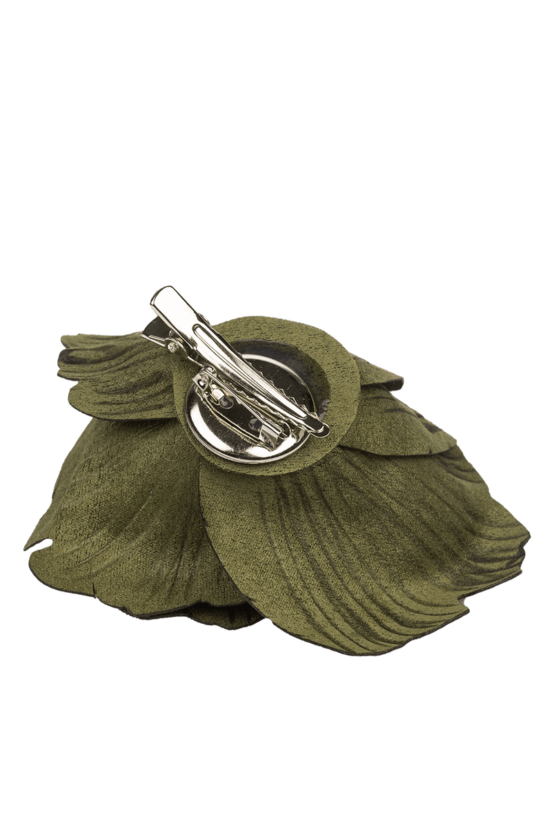 SMALL SUEDE-LOOK GREEN ROSE BROOCH