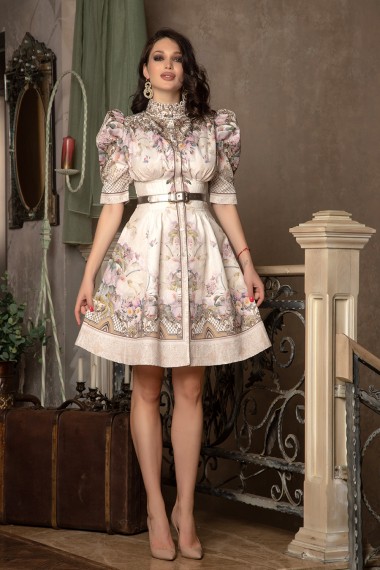 POUF SLEEVE DRESS - BAROQUE WITH FLORAL MOTIVES