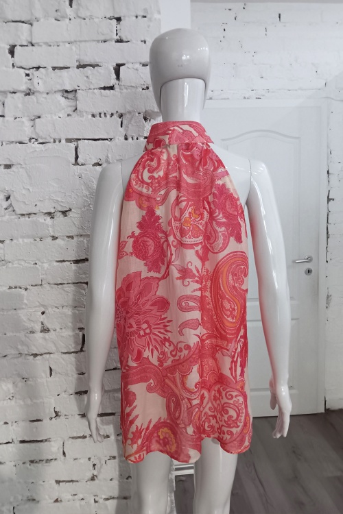 ПАМУЧНА РИЗА С КОПЧЕТА БЕЗ РЪКАВИ - PAISLEY RED FLOWERS - изглед 4