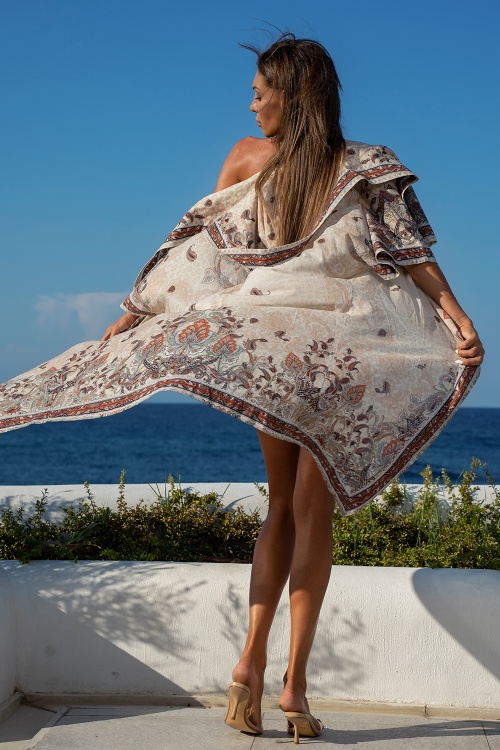 КИМОНО С КАЧУЛКА ОТ КОПРИНА И ПАМУК - PAISLEY BEIGE - изглед 8