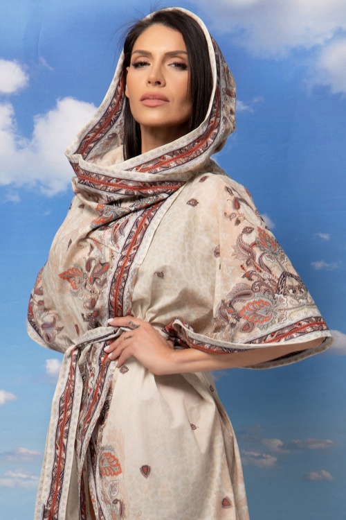 КИМОНО С КАЧУЛКА ОТ КОПРИНА И ПАМУК - PAISLEY BEIGE - изглед 12
