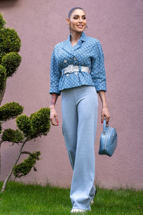 BLUE LOOSE TROUSERS WITH LUREX GLITTER - ESSENTIALS - look 3