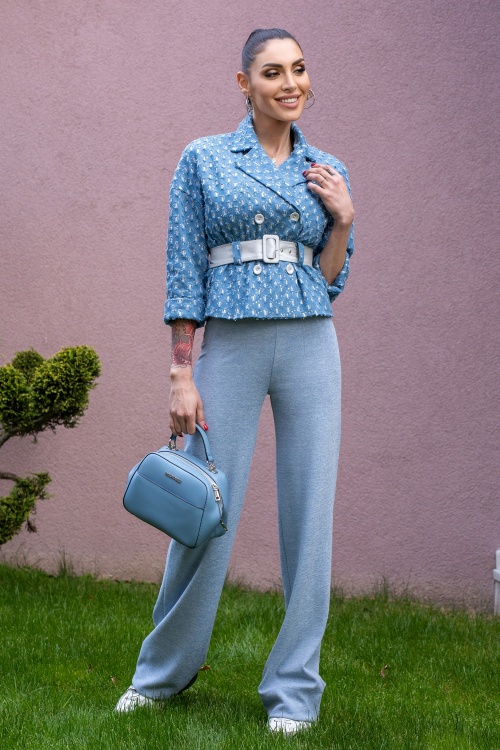BLUE LOOSE TROUSERS WITH LUREX GLITTER - ESSENTIALS - look 8