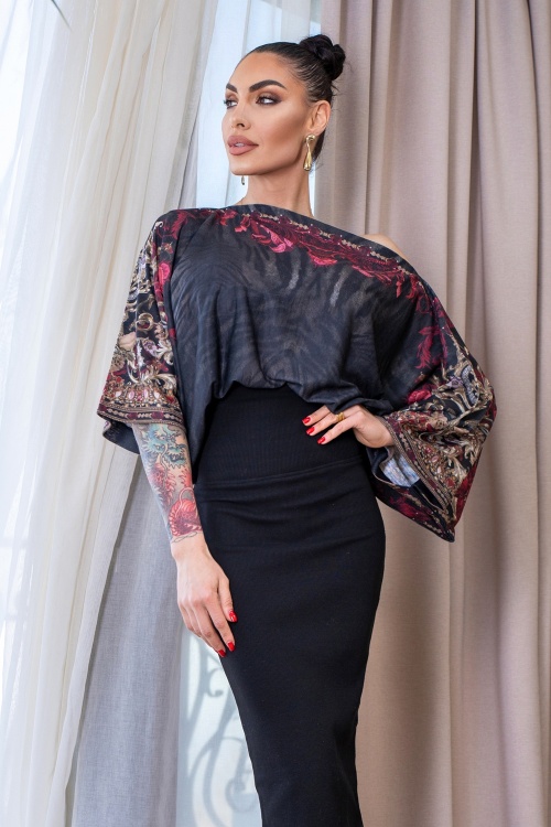BLOUSE WITH BAT SLEEVE - BLACK TIGER - look 6