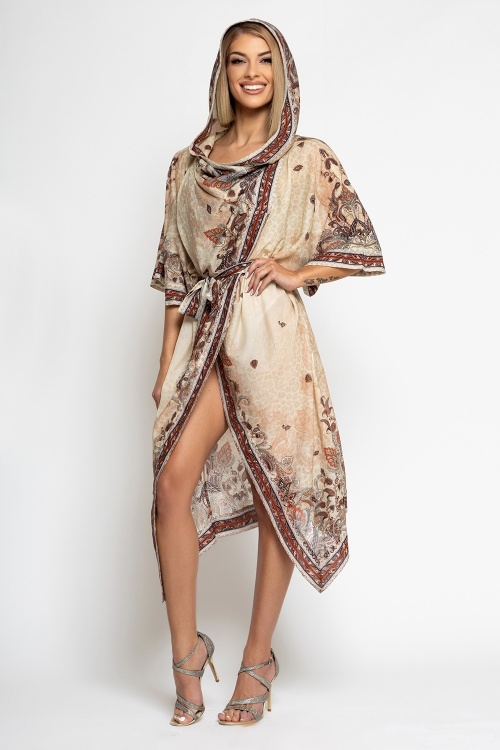 КИМОНО С КАЧУЛКА ОТ КОПРИНА И ПАМУК - PAISLEY BEIGE - изглед 3