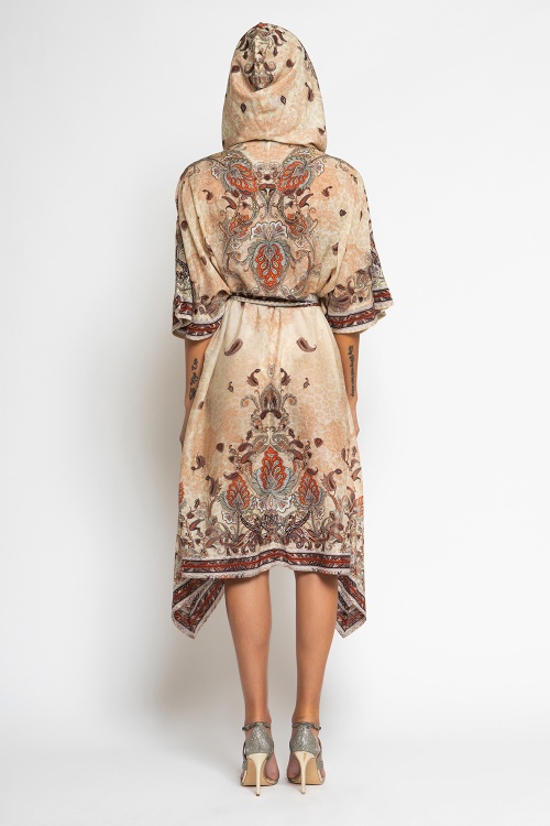 КИМОНО С КАЧУЛКА ОТ КОПРИНА И ПАМУК - PAISLEY BEIGE - изглед 4