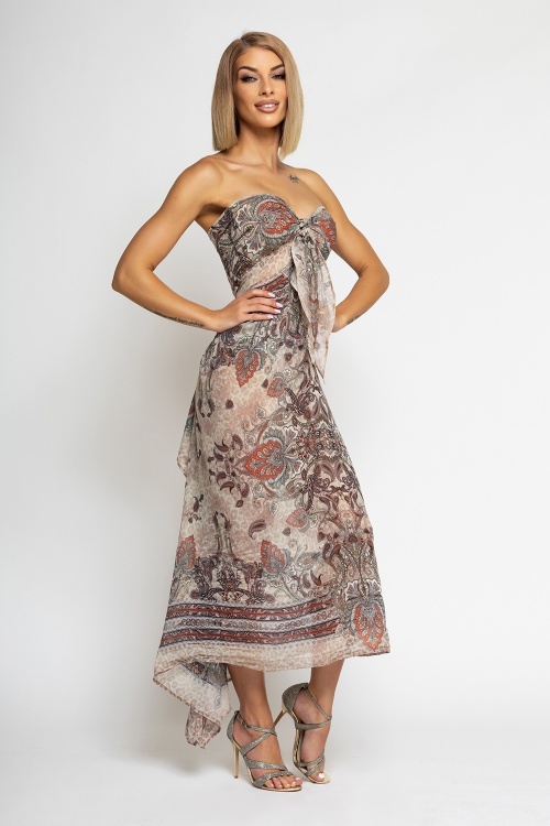 СЕТ ПАРЕО И ШАЛ ОТ ВИСКОЗА И КОПРИНА – PAISLEY BEIGE - изглед 5