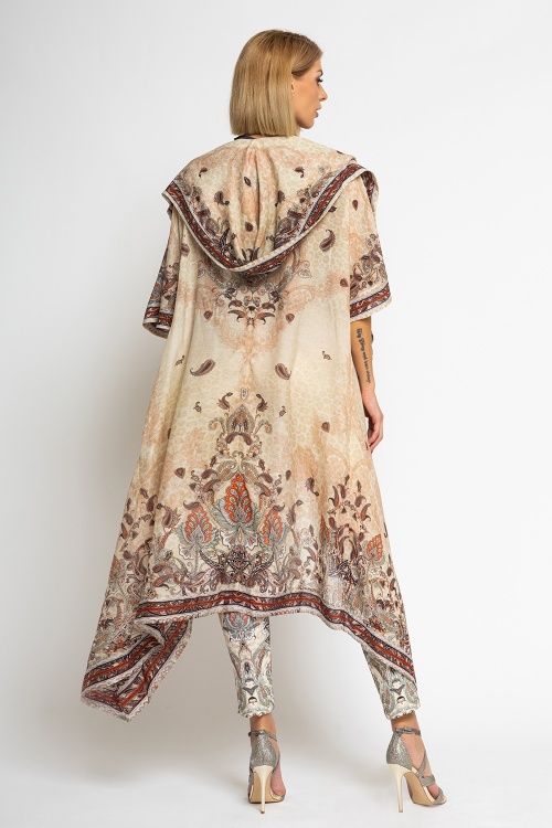 КИМОНО С КАЧУЛКА ОТ КОПРИНА И ПАМУК - PAISLEY BEIGE - изглед 2