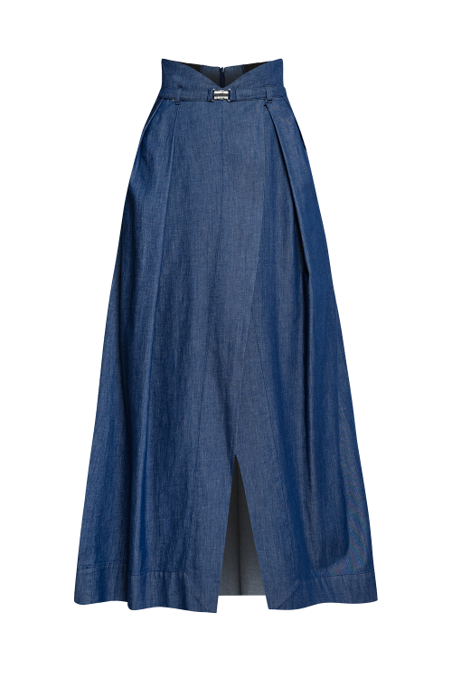DENIM MAXI SKIRT WITH HIGH WAIST – ESSENTIALS