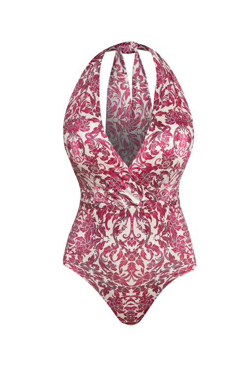 ONE-PIECE SWIMSUIT WITH DEEP NECKLINE - ASIA BORDEAUX