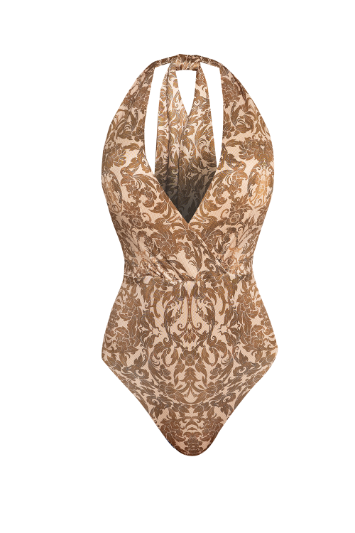 ONE-PIECE SWIMSUIT WITH DEEP NECKLINE - ASIA BEIGE