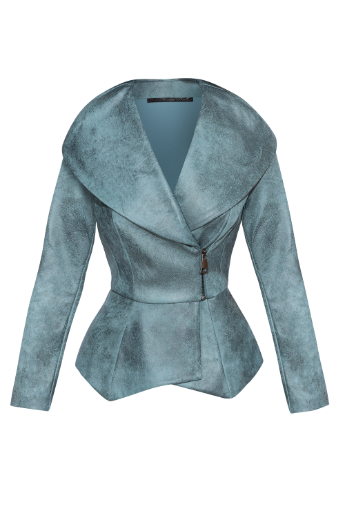 SUEDE-LOOK BLAZER WITH ASYMMETRICAL CLOSURE IN BLUE - ESSENTIALS