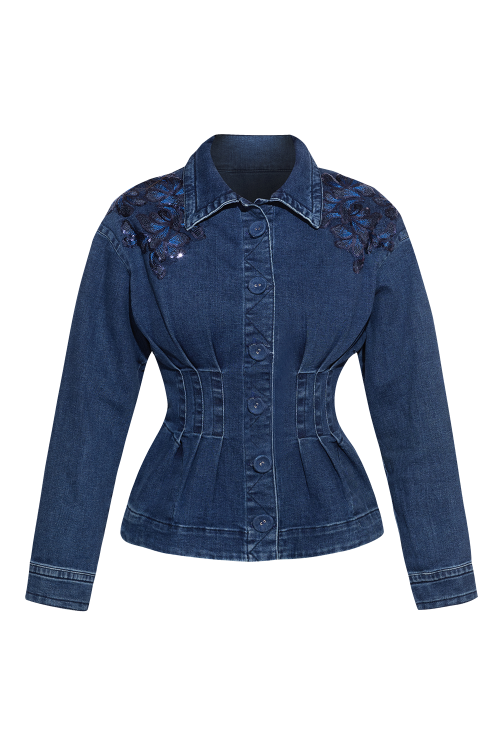 DENIM BLAZER WITH LACE APPLIQUÉS - ESSENTIALS