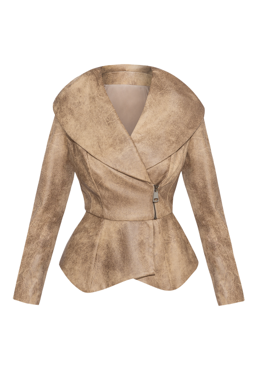 SUEDE-LOOK BLAZER WITH ASYMMETRICAL CLOSURE IN CAPPUCINO- ESSENTIALS
