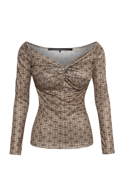 TOP WITH TWIST DETAIL AND LONG SLEEVES - DARK BROWN LOGO