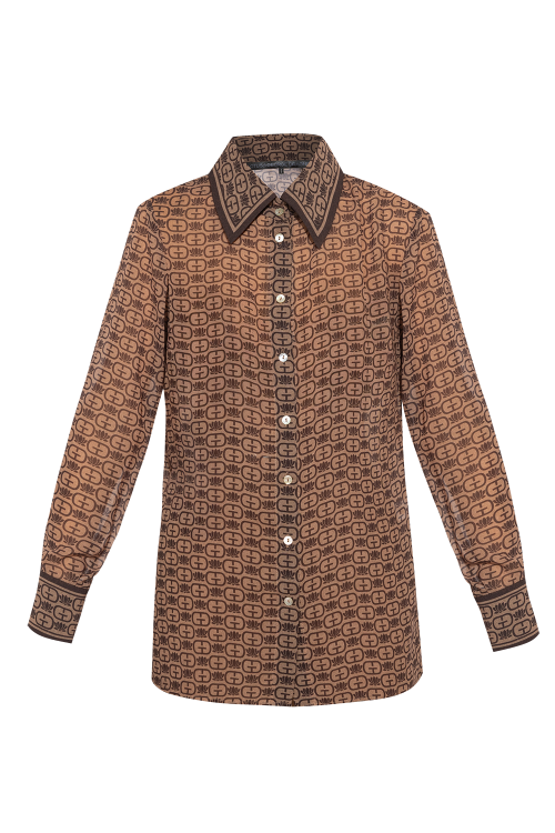 LONG SLEEVE PRINT SHIRT-DARK BROWN LOGO