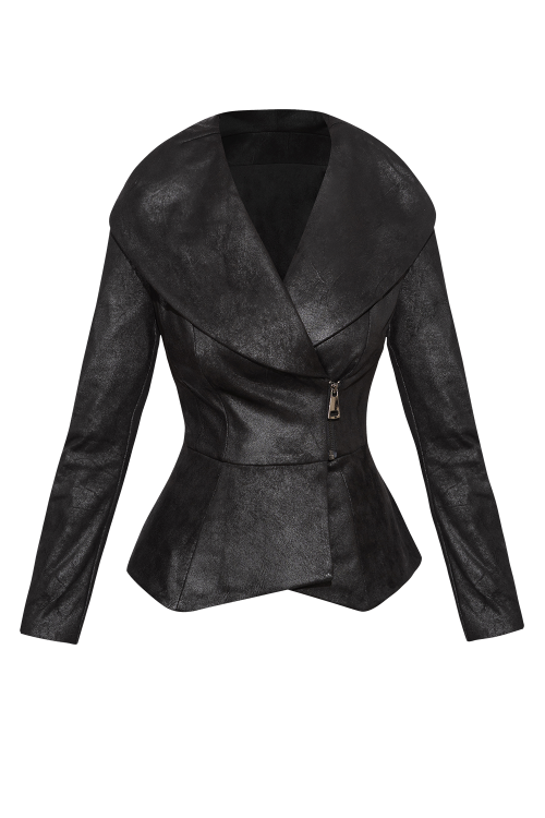 SUEDE-LOOK BLAZER WITH ASYMMETRICAL CLOSURE IN BLACK - ESSENTIALS