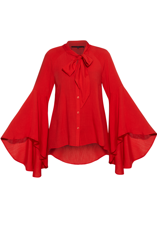 RED VISCOSE BLOUSE WITH FLARED SLEEVES - ESSENTIALS