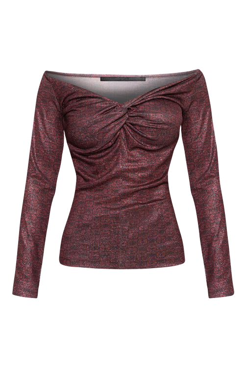 TOP WITH TWIST DETAIL AND LONG SLEEVES - BURGUNDY LOGO