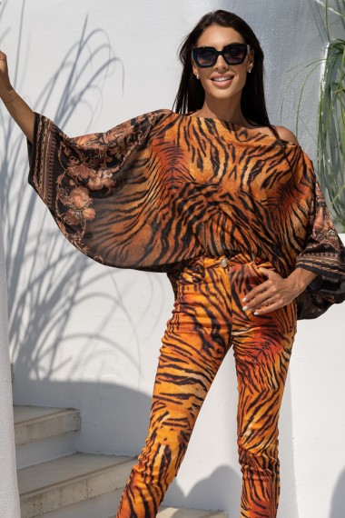 BLOUSE WITH BAT SLEEVE - FIRE TIGER