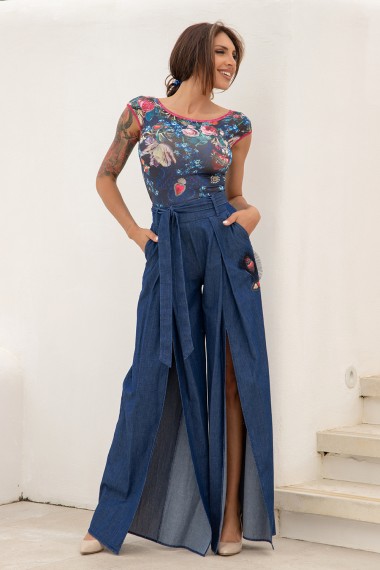 PANTS WITH SLITS IN DENIM - NIGHT SPRING