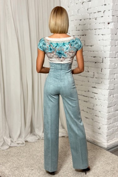 HIGH WAIST PANTS IN GREEN AND BLUE - ESSENTIALS