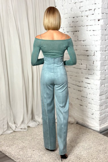 HIGH WAIST PANTS IN GREEN AND BLUE - ESSENTIALS