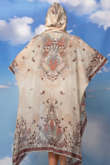 KIMONO DRESS WITH HOOD - PAISLEY SKIN BEIGE