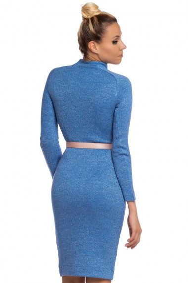 KNITTED BLUE DRESS WITH TURTLE NECK COLLAR   – ESSENTIALS