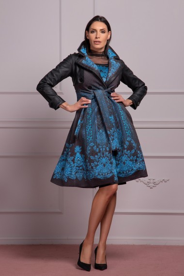 TRENCH COAT WITH LEATHER SLEEVES - LEO WINTER DARK BLUE