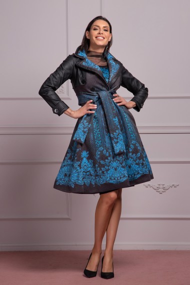TRENCH COAT WITH LEATHER SLEEVES - LEO WINTER DARK BLUE