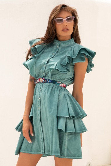 DRESS WITH HARBALI IN BLUE-GREEN COLOR