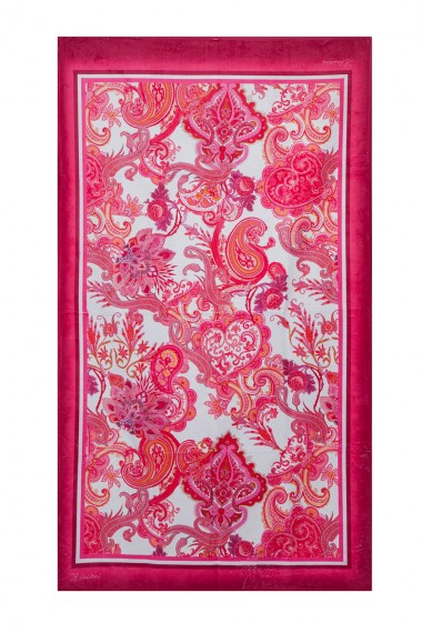 BEACH TOWEL WITH DESIGNER PRINT - PAISLEY RED FLOWERS